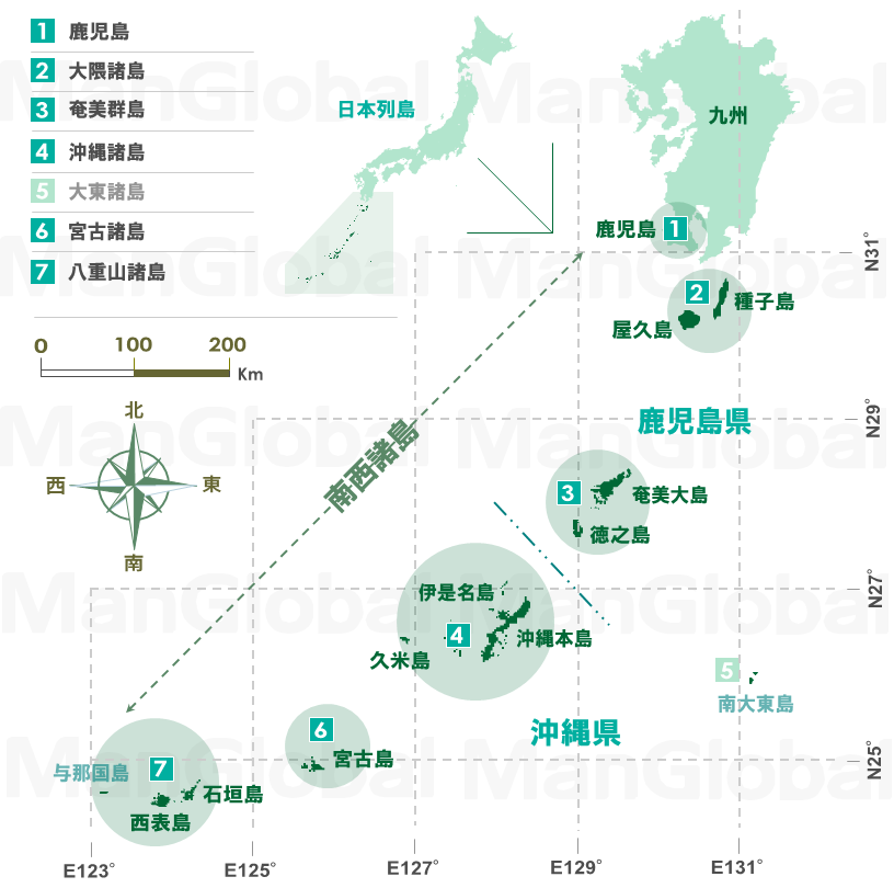 日本全国のメヒルギ分布図