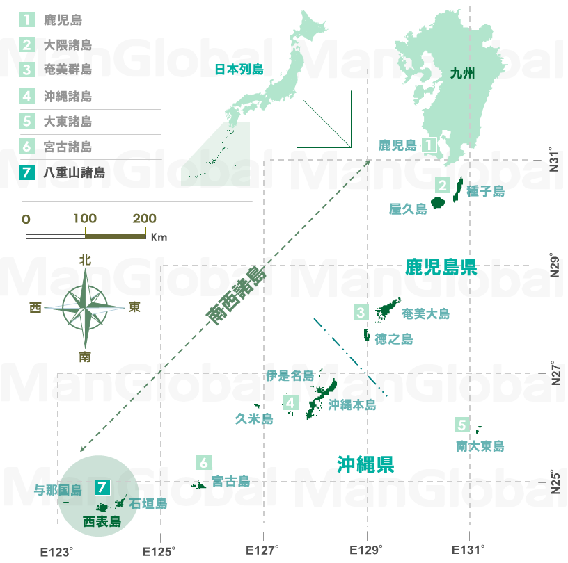 日本全国のニッパヤシ分布図