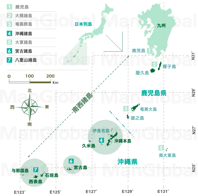 日本全国のヤエヤマヒルギ分布図